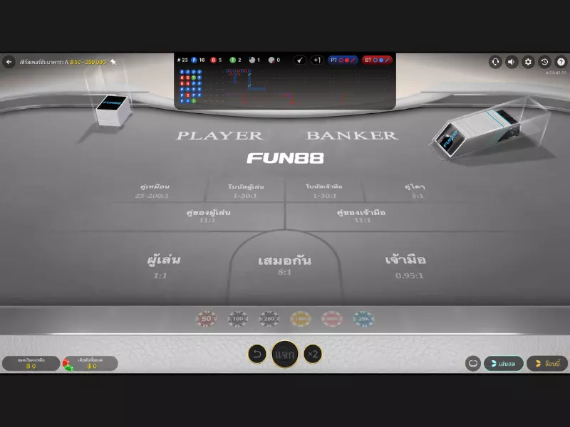 ดูวิธีการเล่นเฟิร์สเพอร์ซันบาคาร่า Fun88กันเถอะ เฟิร์สเพอร์ซันบาคาร่า Fun88